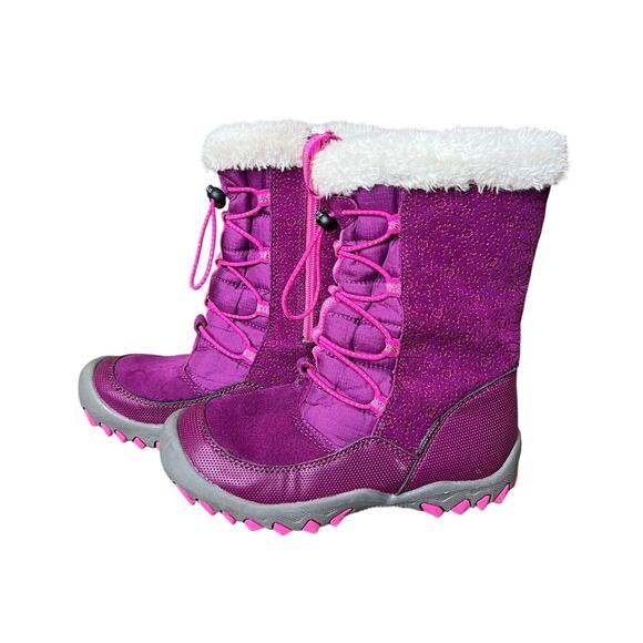M.A.P Sequoia Girls Winter Snow Boot, Gray Dark Pink, Size 1, Leather Waterproof - Picture 1 of 9